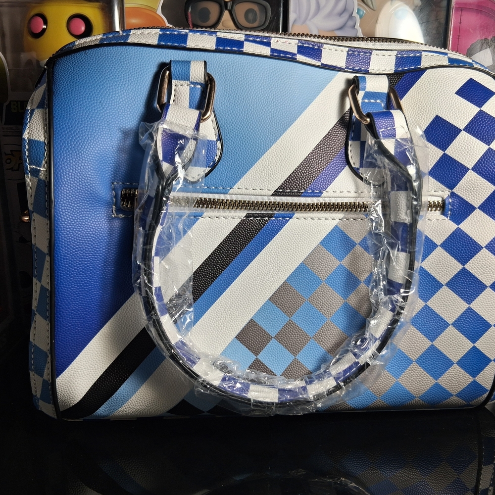 CALEESA Blue and White Checkered Women's Bag - Picture 2 of 6